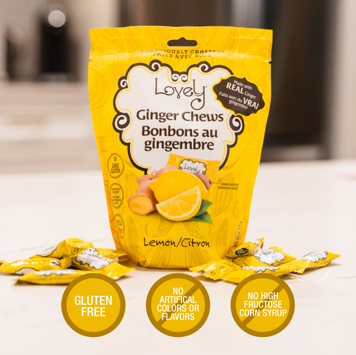 Lemon Ginger Chews 5 oz | Gluten Free Candy | Lovely Candy